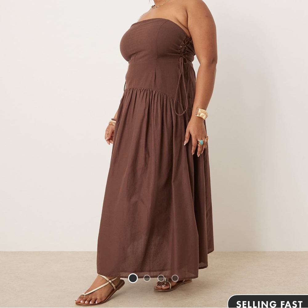 Brown linen Strapless Maxi Dress